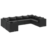 Set Salotto da Giardino con Cuscini 9pz Nero in Polyrattan