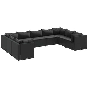 Set Salotto da Giardino con Cuscini 9pz Nero in Polyrattan