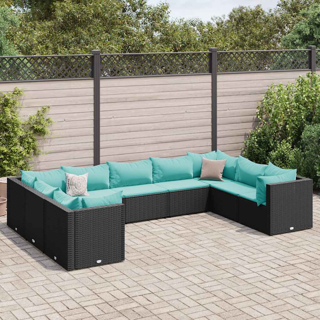 vidaXL Set Salotto da Giardino con Cuscini 9pz Nero in Polyrattan