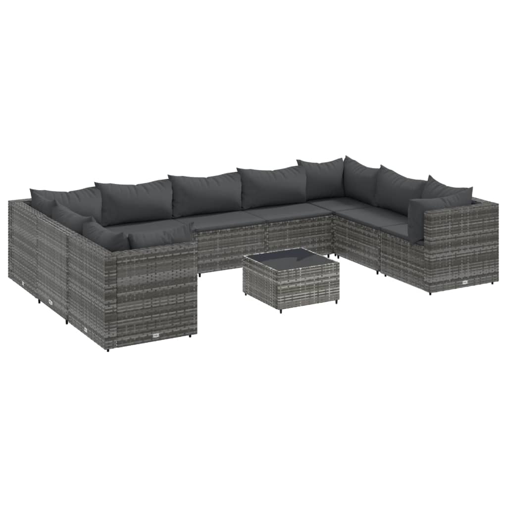 vidaXL Set Divani da Giardino 10 pz con Cuscini in Polyrattan Grigio