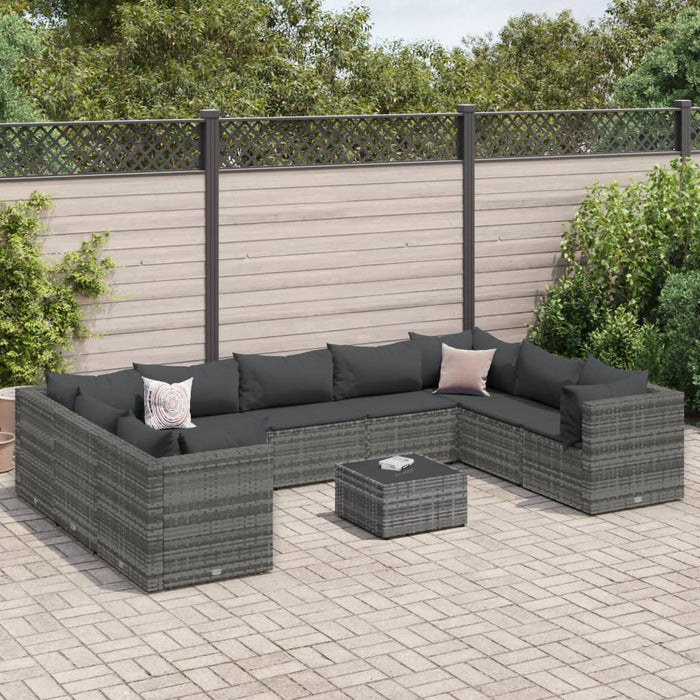 vidaXL Set Divani da Giardino 10 pz con Cuscini in Polyrattan Grigio