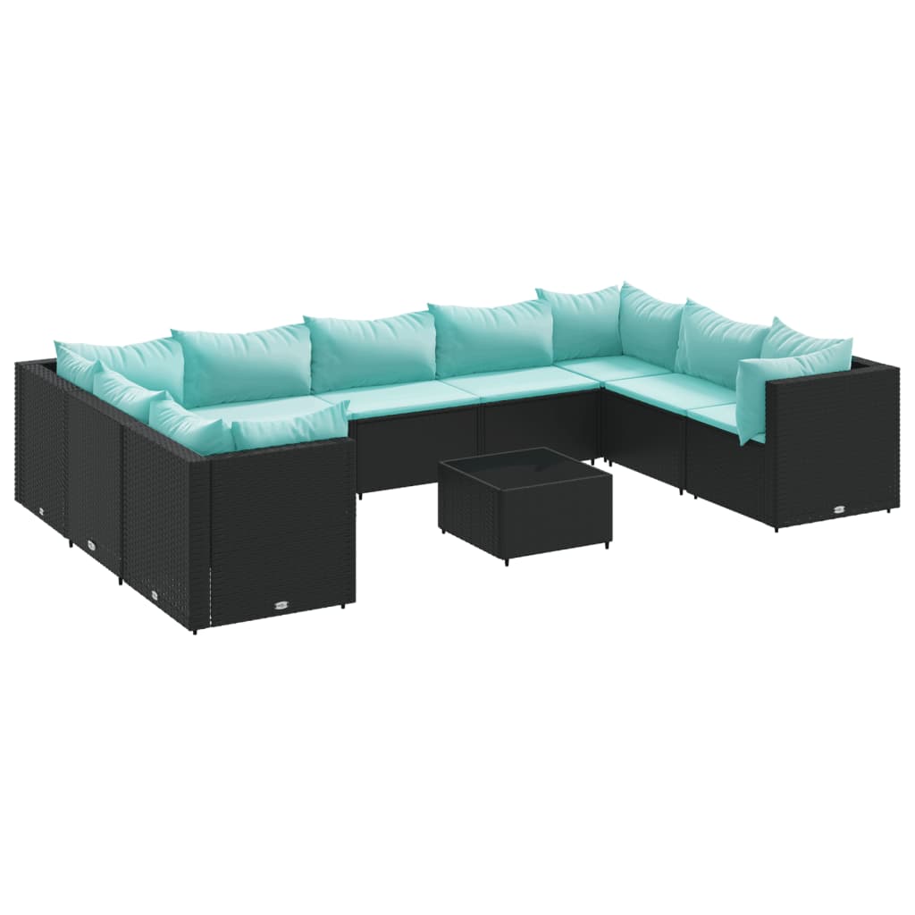 Set Salotto da Giardino 10pz con Cuscini in Polyrattan Nero 3308276