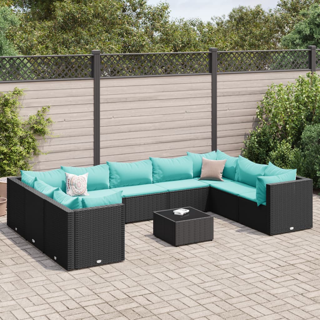 Set Salotto da Giardino 10pz con Cuscini in Polyrattan Nero 3308276