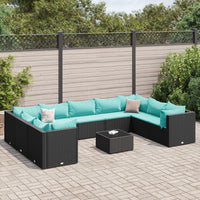 Set Salotto da Giardino 10pz con Cuscini in Polyrattan Nero 3308276
