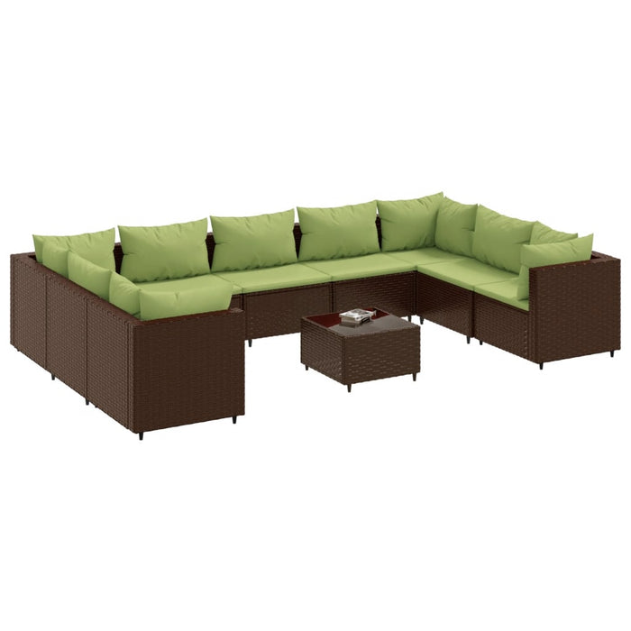 Set Divani da Giardino 10 pz con Cuscini in Polyrattan Marrone 3308278