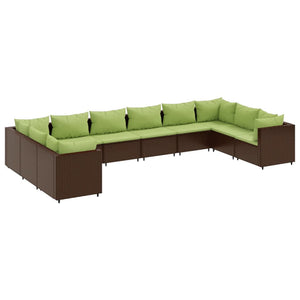 Set Divani da Giardino 10 pz con Cuscini in Polyrattan Marrone 3308286