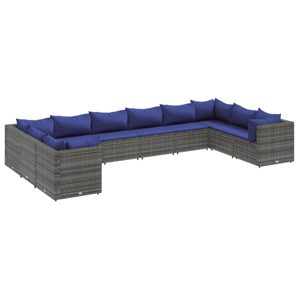 Set Divani da Giardino 10 pz con Cuscini in Polyrattan Grigio 3308287