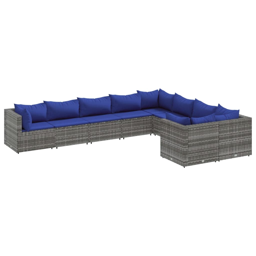 Set Divano da Giardino 9 pz con Cuscini Grigio in Polyrattan 3308319
