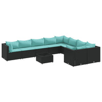 Set Divani da Giardino 10pz con Cuscini in Polyrattan Nero 3308324