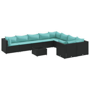 Set Divani da Giardino 10pz con Cuscini in Polyrattan Nero 3308324