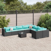 Set Divani da Giardino 10pz con Cuscini in Polyrattan Nero 3308324