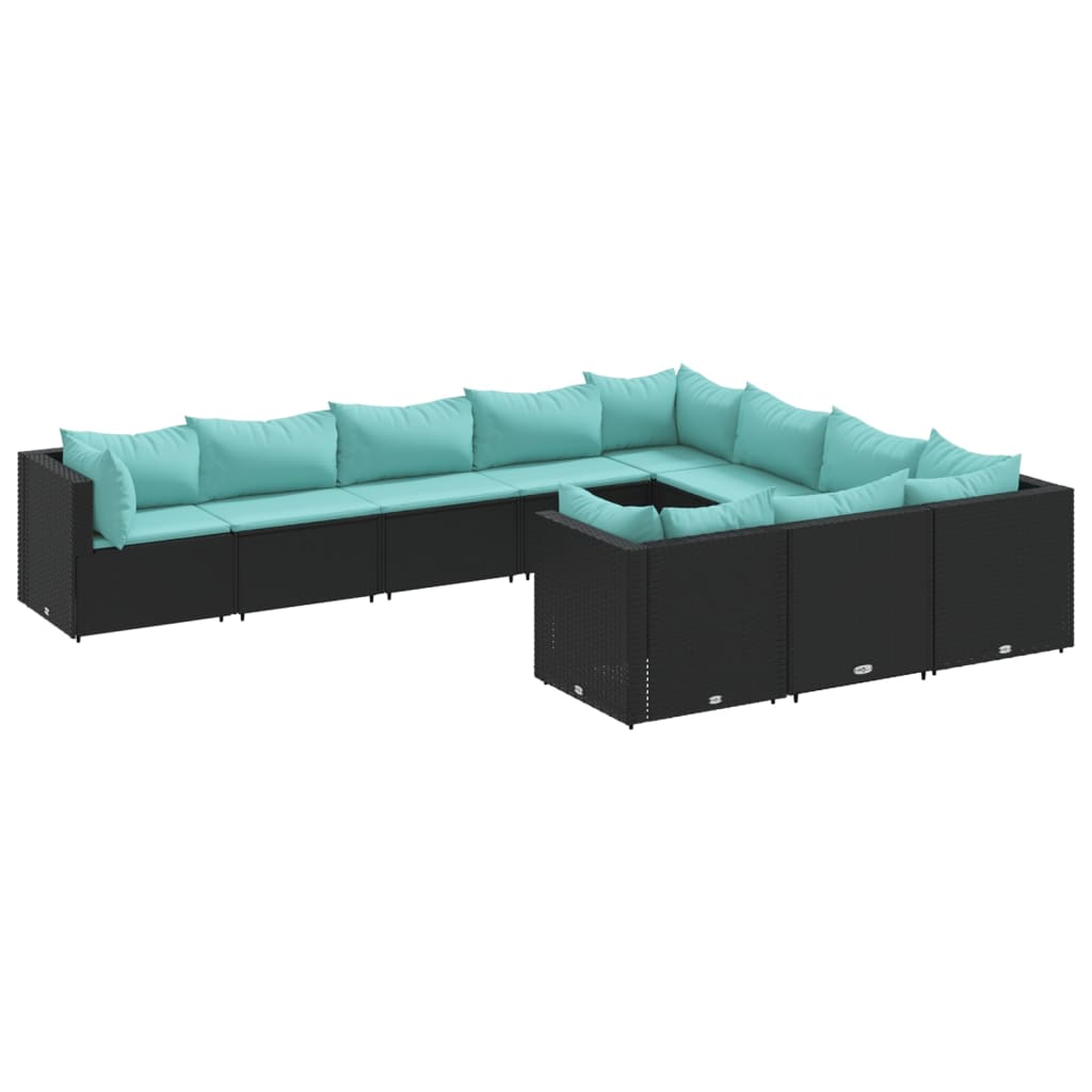 vidaXL Set Divani da Giardino 10pz con Cuscini in Polyrattan Nero