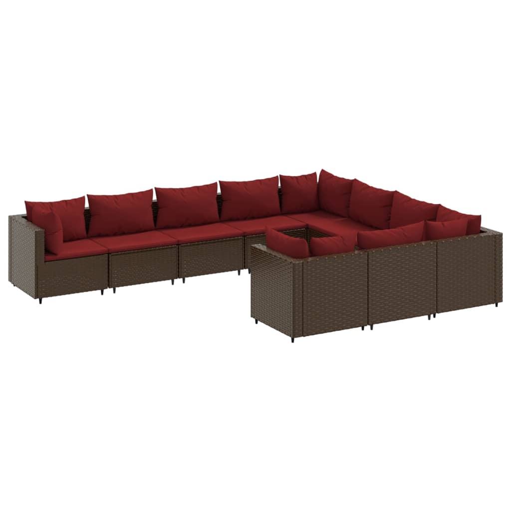 Set Divani da Giardino 10pz con Cuscini in Polyrattan Marrone 3308333