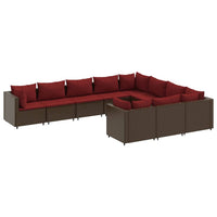 Set Divani da Giardino 10pz con Cuscini in Polyrattan Marrone 3308333
