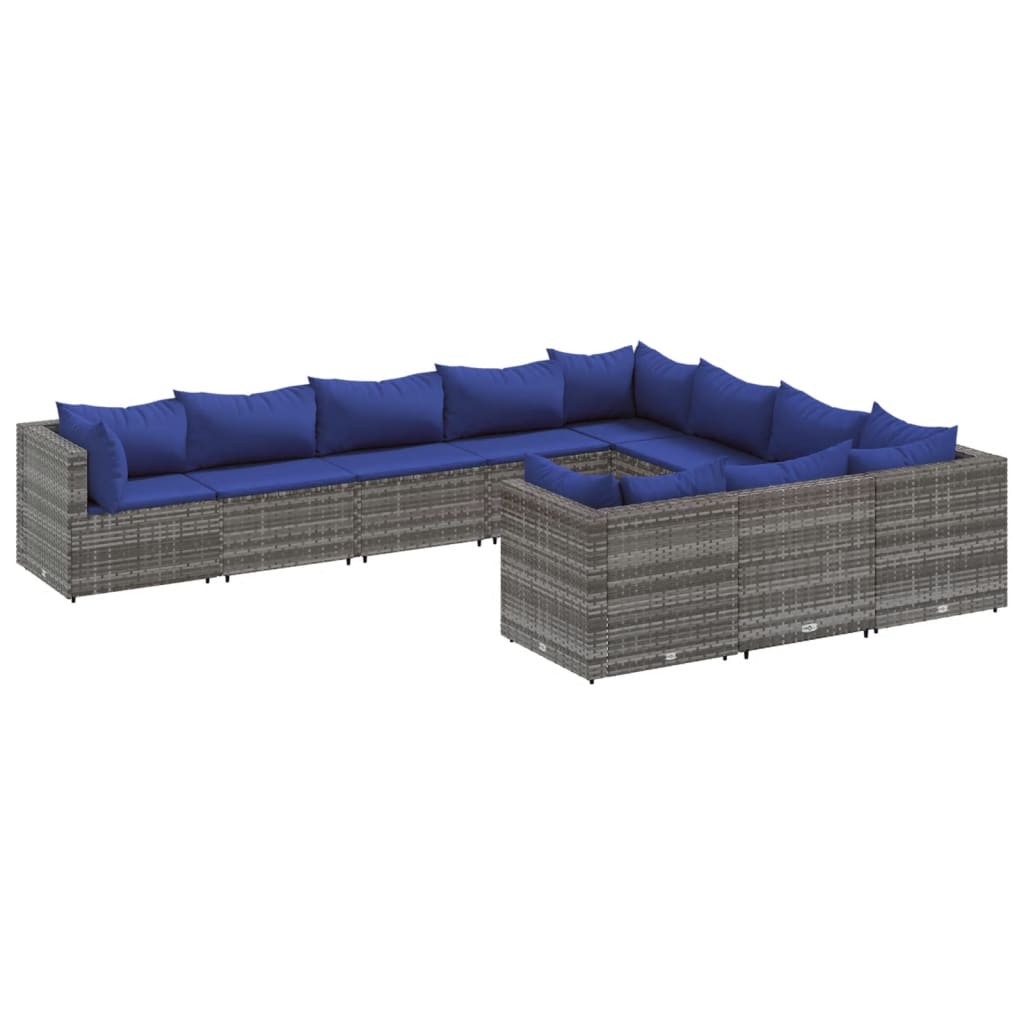 Set Divano da Giardino 10 pz con Cuscini Grigio in Polyrattan 3308335