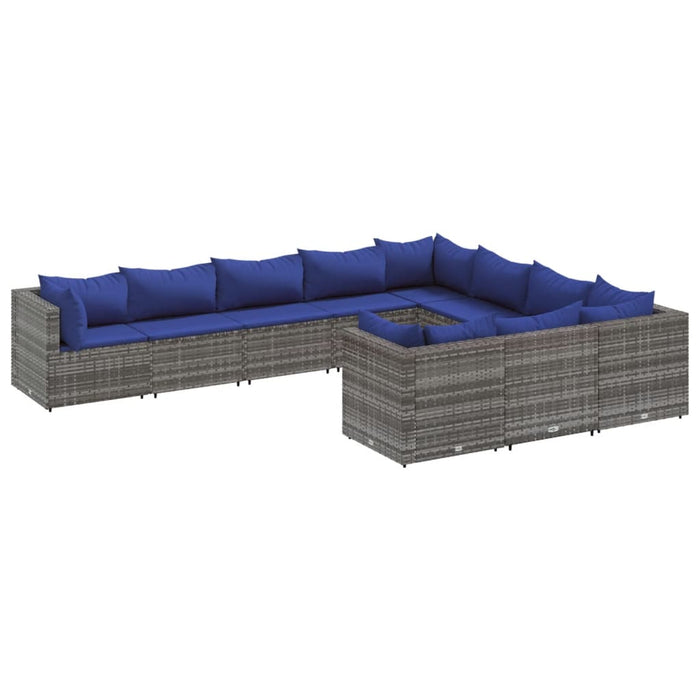 Set Divano da Giardino 10 pz con Cuscini Grigio in Polyrattan 3308335