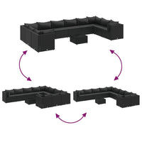 vidaXL Set Divani da Giardino 11 pz con Cuscini in Polyrattan Nero