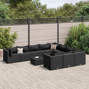 vidaXL Set Divani da Giardino 11 pz con Cuscini in Polyrattan Nero