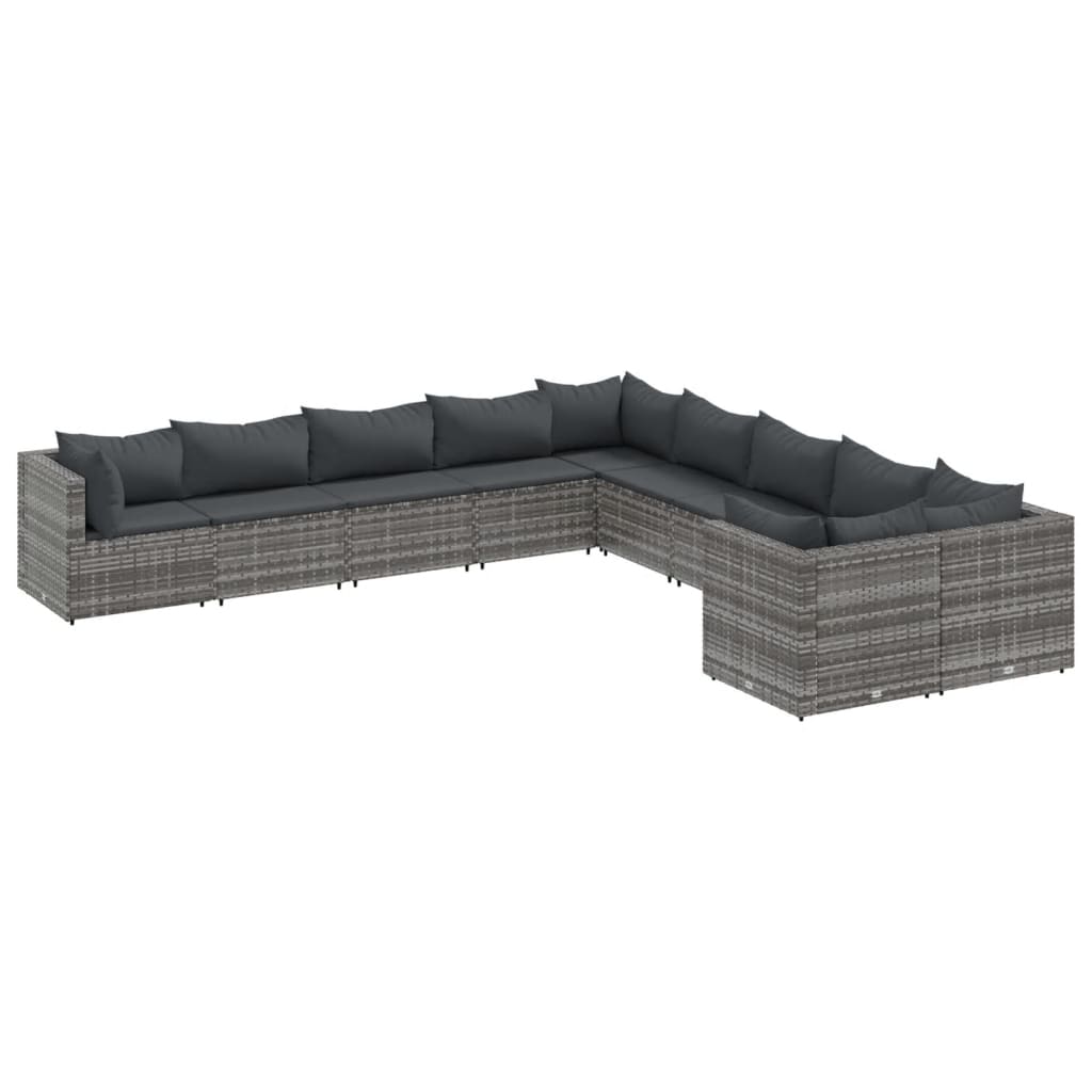Set Divano da Giardino 10 pz con Cuscini Grigio in Polyrattan 3308346