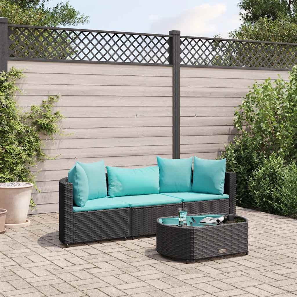 vidaXL Set Divani da Giardino 4 pz con Cuscini Nero in Polyrattan