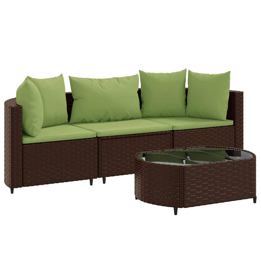 vidaXL Set Divano da Giardino 4 pz con Cuscini Marrone in Polyrattan
