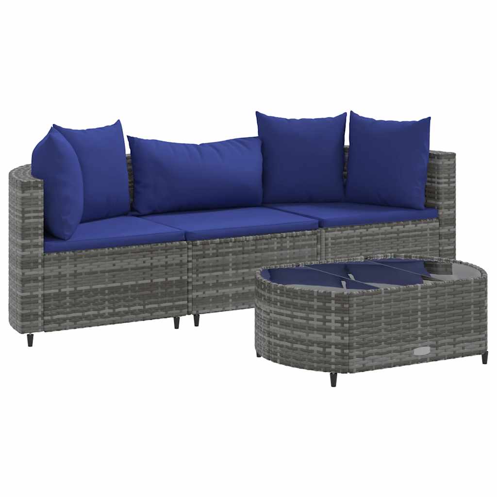 vidaXL Set Divani da Giardino 4 pz con Cuscini in Polyrattan Grigio