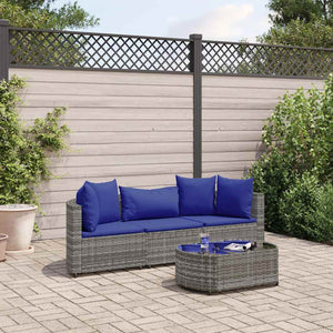 Set Divani da Giardino 4 pz con Cuscini in Polyrattan Grigio 3308367