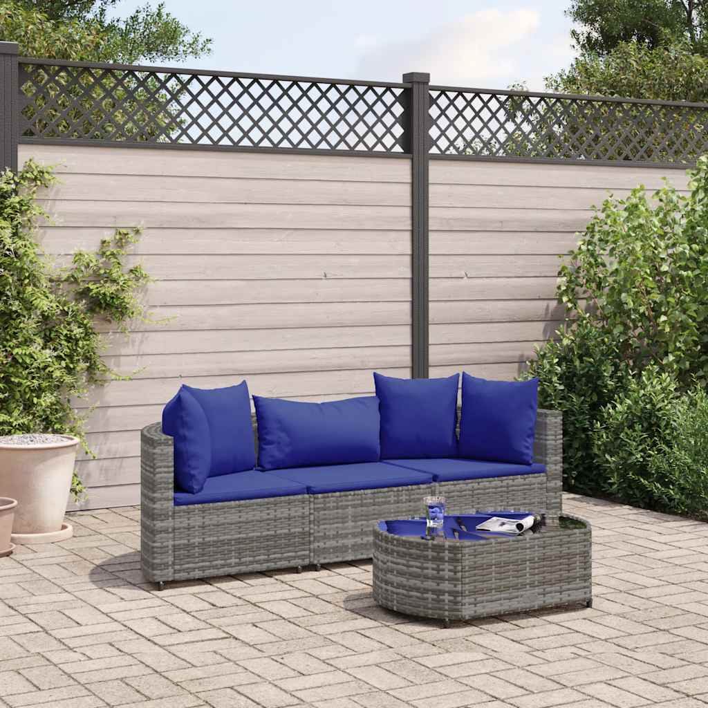 vidaXL Set Divani da Giardino 4 pz con Cuscini in Polyrattan Grigio