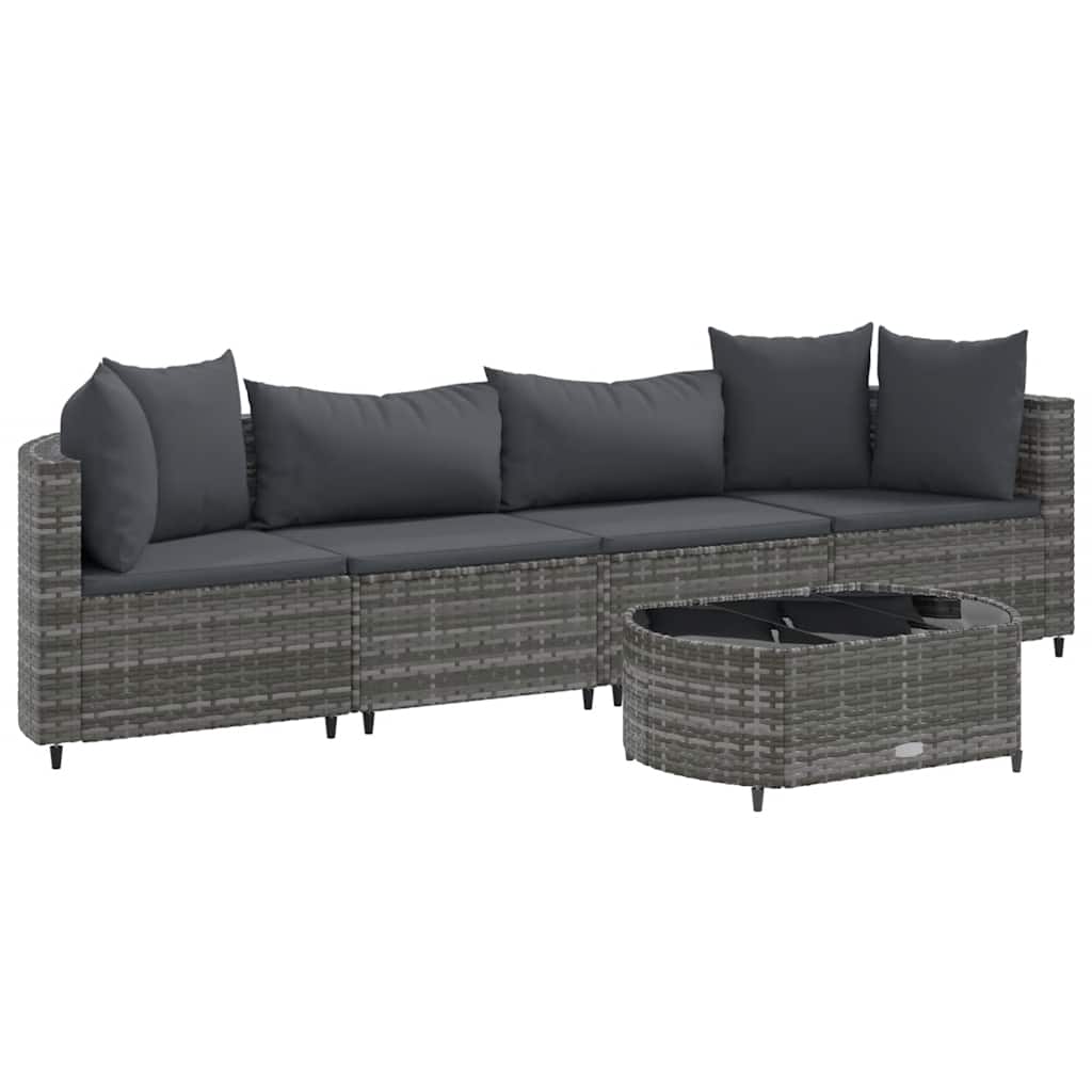 Set Divano da Giardino 5 pz con Cuscini-Sofa da Giardino-Divanetto da esterno Grigio in Polyrattan 538544