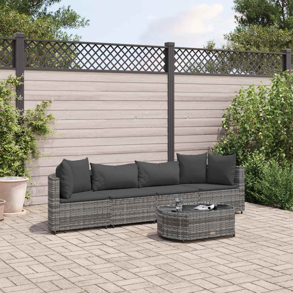 vidaXL Set Divano da Giardino 5 pz con Cuscini Grigio in Polyrattan