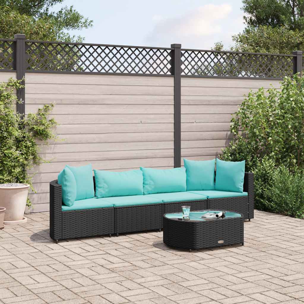 vidaXL Set Divani da Giardino 5 pz con Cuscini in Polyrattan Nero