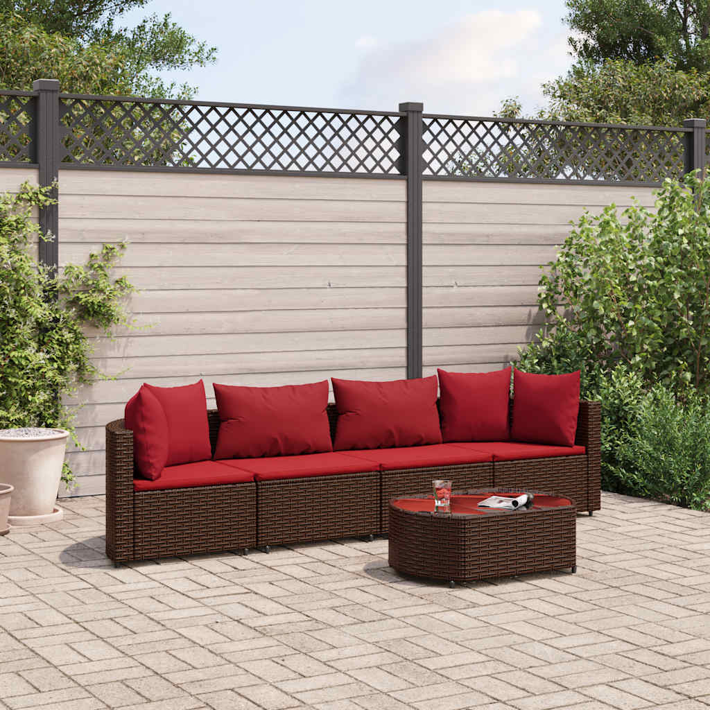 vidaXL Set Divano da Giardino 5 pz con Cuscini Marrone in Polyrattan