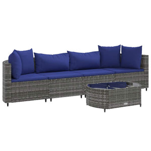 Set Divano da Giardino 5 pz con Cuscini-Sofa da Giardino-Divanetto da esterno Grigio in Polyrattan 857704