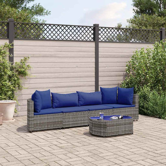 Set Divano da Giardino 5 pz con Cuscini-Sofa da Giardino-Divanetto da esterno Grigio in Polyrattan 857704