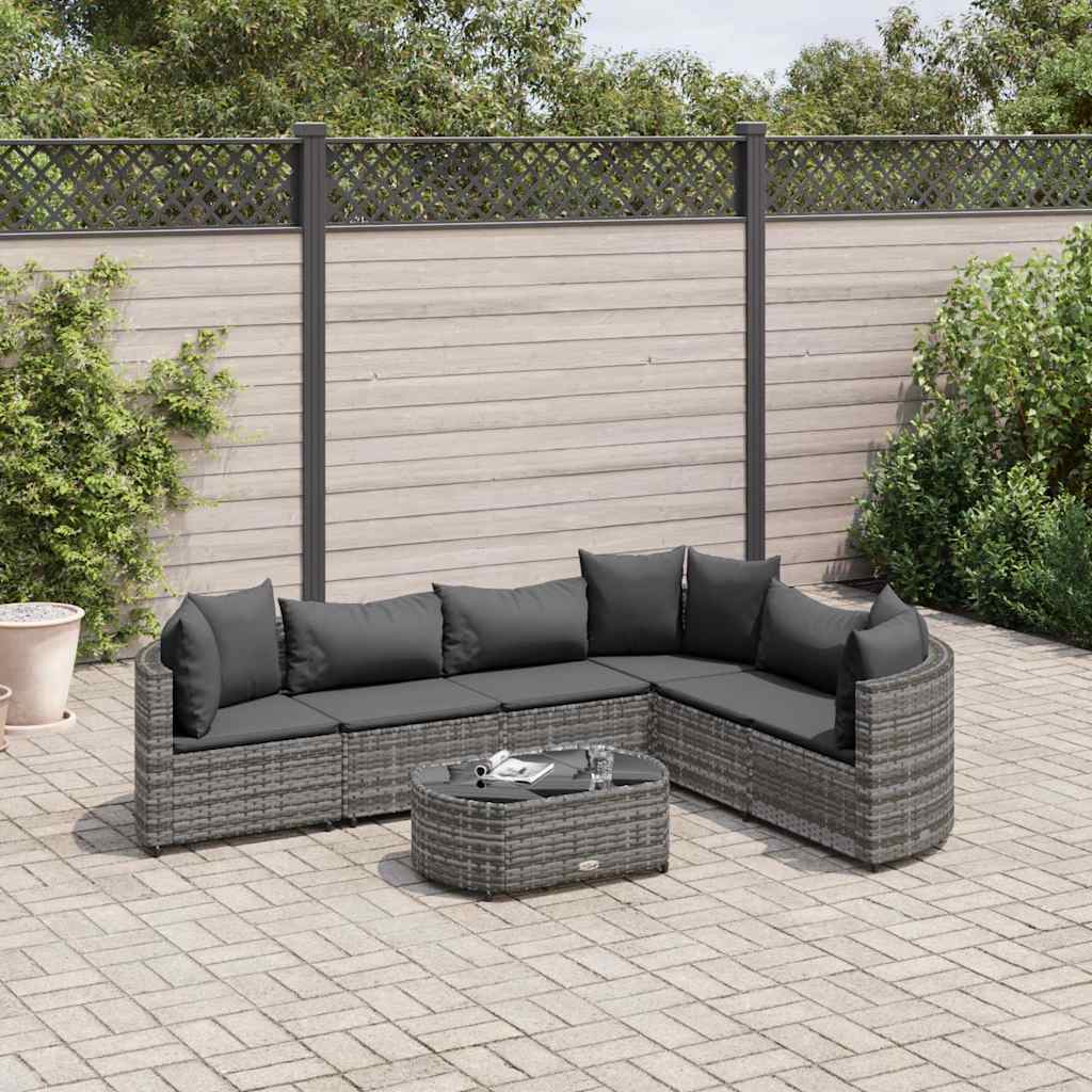 vidaXL Set Divani da Giardino 7 pz con Cuscini Grigio in Polyrattan