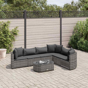 vidaXL Set Divani da Giardino 7 pz con Cuscini Grigio in Polyrattan