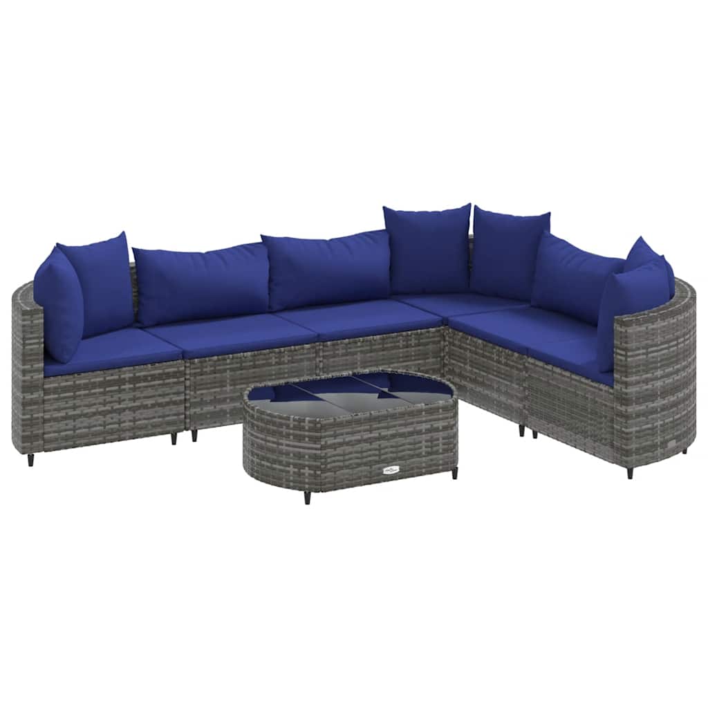 Set Divani da Giardino 7 pz con Cuscini Grigio in Polyrattan 3308383