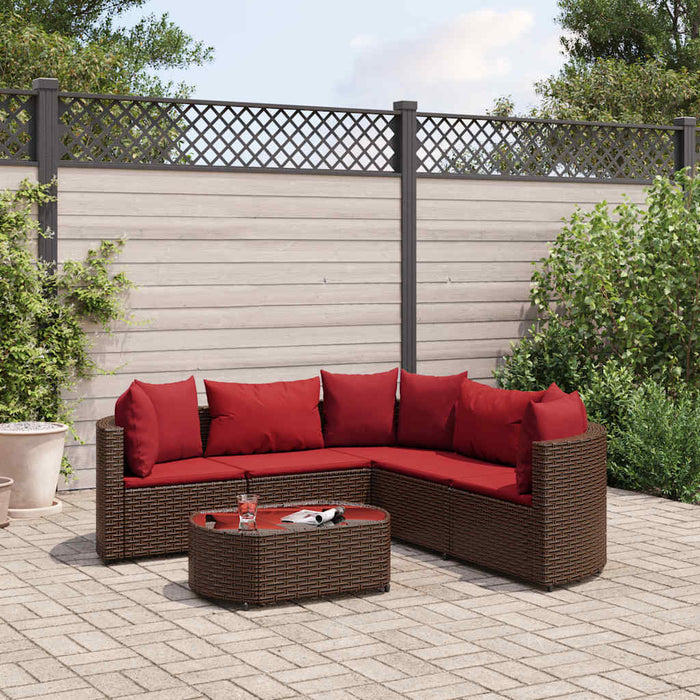 Set Divano da Giardino 6 pz con Cuscini Marrone in Polyrattan 3308397