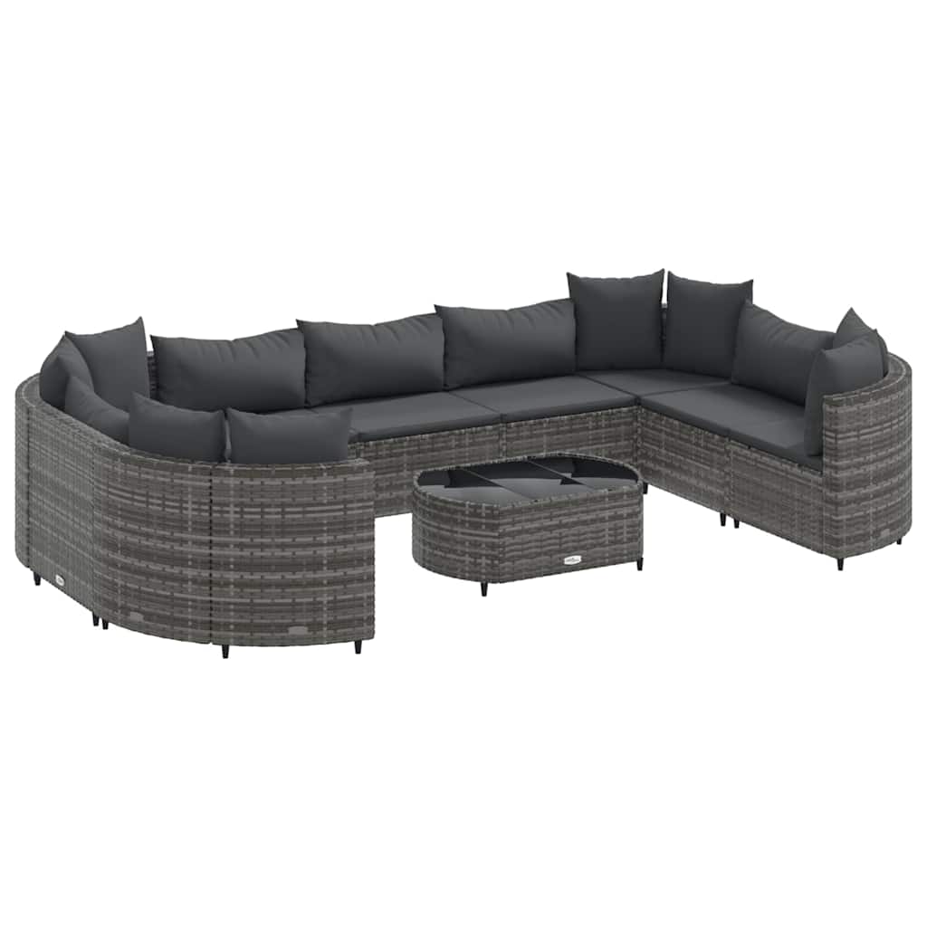 Set Divano da Giardino 10 pz con Cuscini Grigio in Polyrattan 3308402