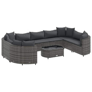 Set Divano da Giardino 10 pz con Cuscini Grigio in Polyrattan 3308402