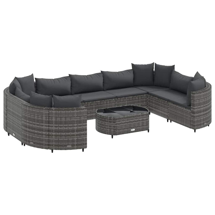 Set Divano da Giardino 10 pz con Cuscini Grigio in Polyrattan 3308402
