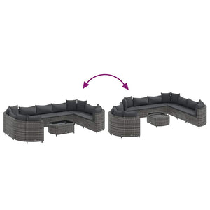 Set Divano da Giardino 10 pz con Cuscini Grigio in Polyrattan 3308402