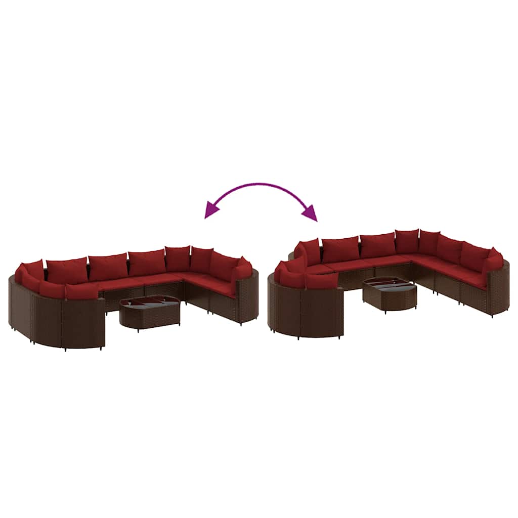 Set Divani da Giardino 10pz con Cuscini in Polyrattan Marrone 3308405