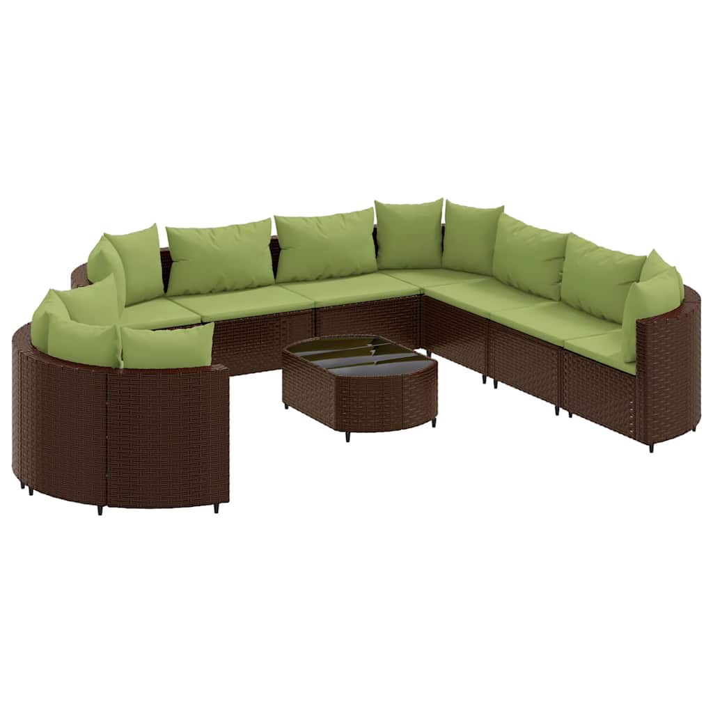 vidaXL Set Divani da Giardino 10pz con Cuscini in Polyrattan Marrone
