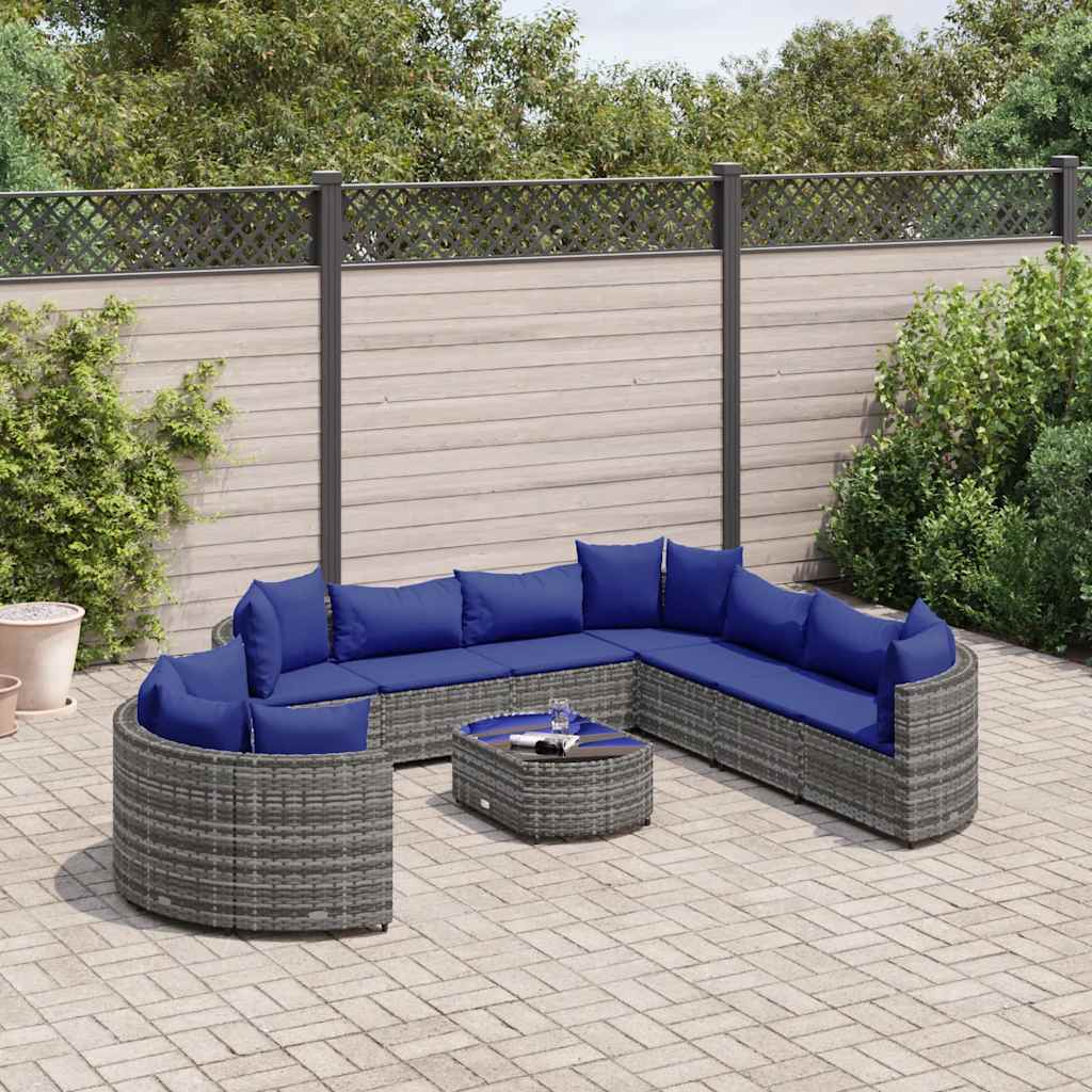 vidaXL Set Divano da Giardino 10 pz con Cuscini Grigio in Polyrattan
