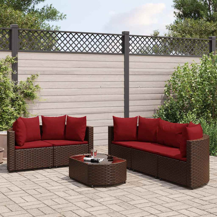 vidaXL Set Divano da Giardino 6 pz con Cuscini Marrone in Polyrattan