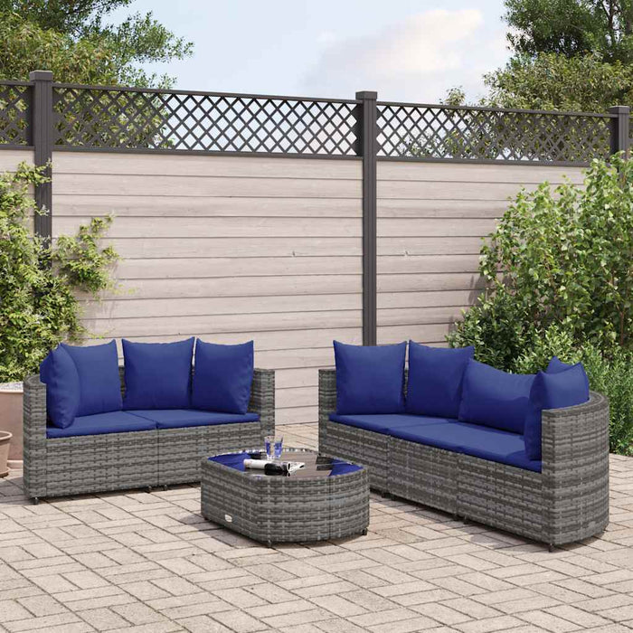 vidaXL Set Divano da Giardino 6 pz con Cuscini Grigio in Polyrattan
