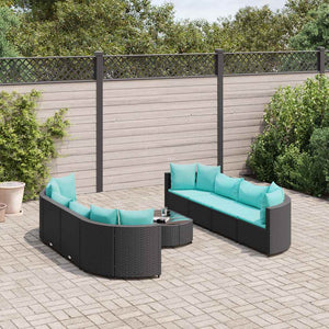 vidaXL Set Divani da Giardino 9 pz con Cuscini Nero in Polyrattan