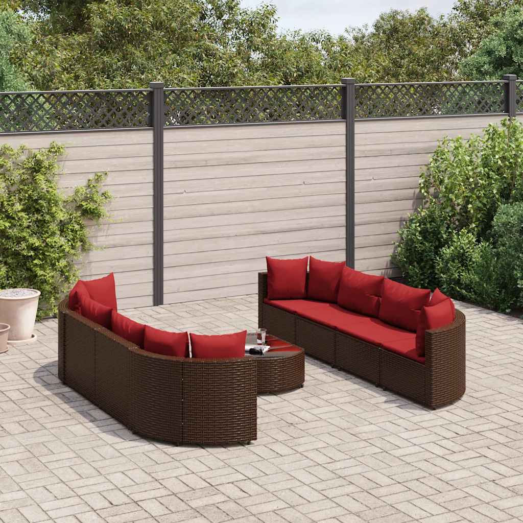 vidaXL Set Divani da Giardino 9pz con Cuscini Marrone in Polyrattan
