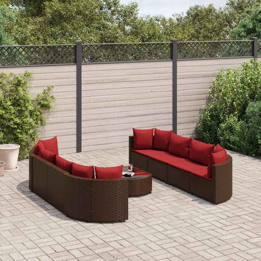 vidaXL Set Divani da Giardino 9pz con Cuscini Marrone in Polyrattan